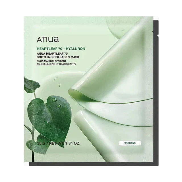 Anua Heartleaf 70 Soothing Collagen Mask - Pack of 4 (34g each) – Pack 4 Mascarillas Calmantes de Colágeno Heartleaf 70